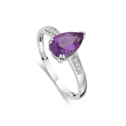 Ladies 9ct Gold Diamond and Amethyst Pear Ring