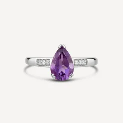 Ladies 9ct Gold Diamond and Amethyst Pear Ring