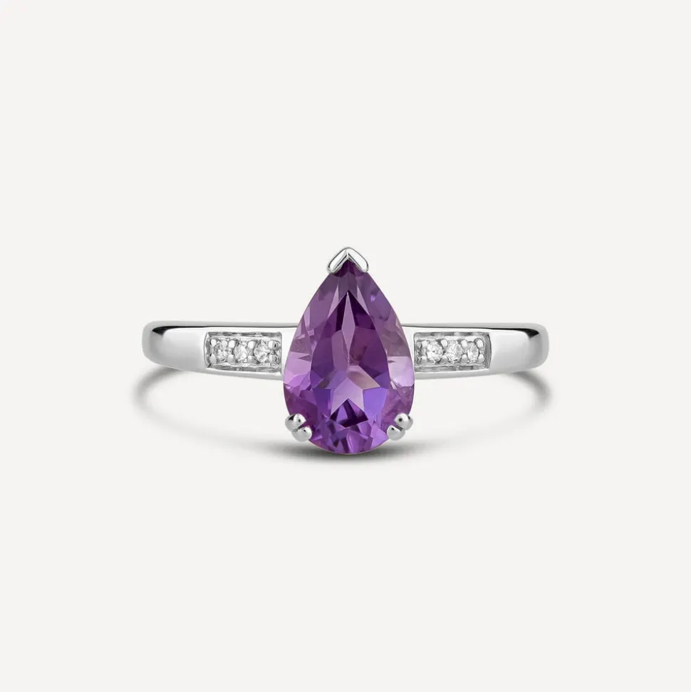 Ladies 9ct Gold Diamond and Amethyst Pear Ring