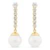 Ladies 9ct Gold Pearl Drop Earrings with Cubic Zirconia