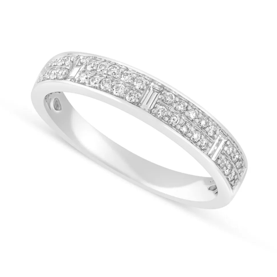 Ladies' 18ct White Gold 0.28 Carat Round Brilliant and Baguette Diamond 3mm Wedding Ring