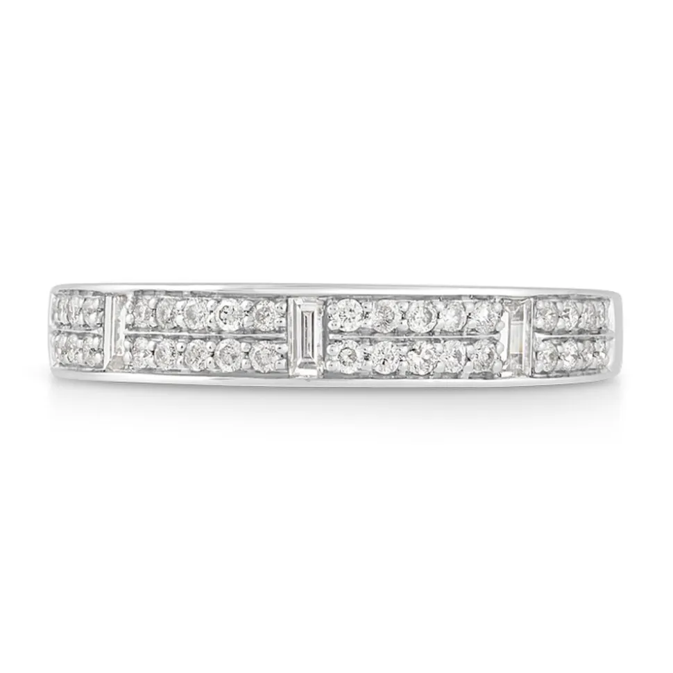 Ladies' 18ct White Gold 0.28 Carat Round Brilliant and Baguette Diamond 3mm Wedding Ring