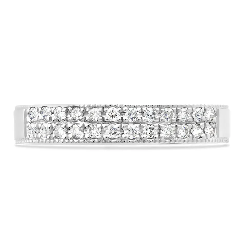 Ladies' 18ct White Gold 0.24 Carat Diamond Two Row Millgrain 3.5mm Wedding Ring
