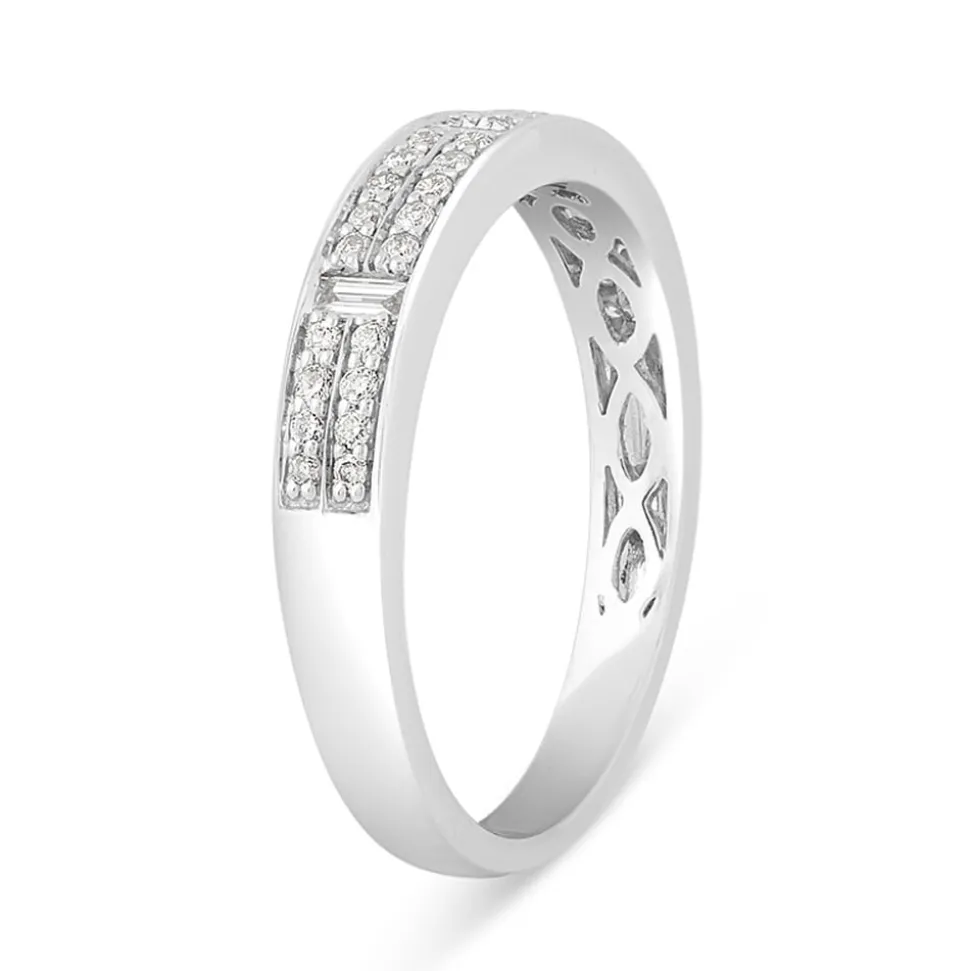 Ladies' 18ct White Gold 0.28 Carat Round Brilliant and Baguette Diamond 3mm Wedding Ring