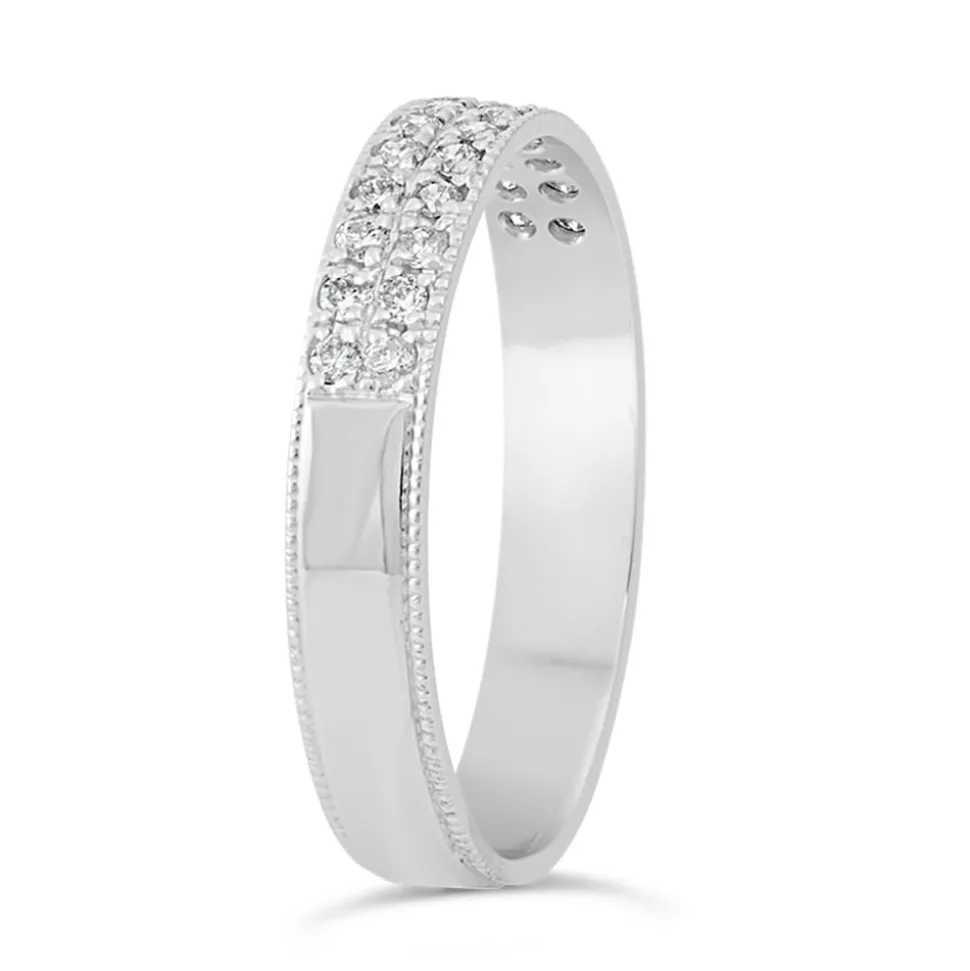 Ladies' 18ct White Gold 0.24 Carat Diamond Two Row Millgrain 3.5mm Wedding Ring