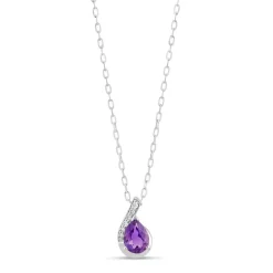 Ladies 9ct White Gold Amethyst and Diamond .05ct Necklace