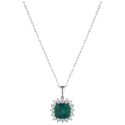 Ladies 9ct White Gold and Created Emerald Cluster Pendant (Chain Included)