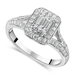 Ladies 18ct White Gold and Baguette Diamond Engagement Ring