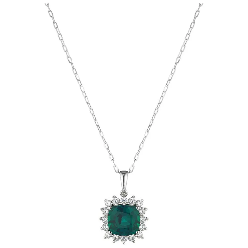 Ladies 9ct White Gold and Created Emerald Cluster Pendant (Chain Included)