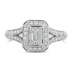 Ladies 18ct White Gold and Baguette Diamond Engagement Ring
