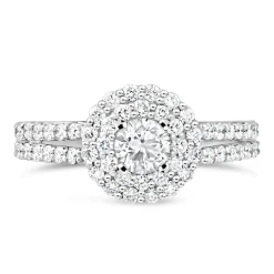 Ladies 18ct White Gold and Diamond Halo Engagement Ring