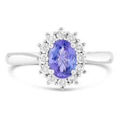 Ladies 9ct White Gold and Diamond Cluster Tanzanite Dress Ring