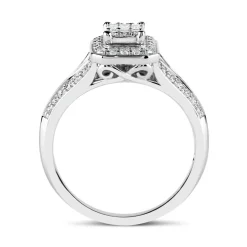 Ladies 18ct White Gold and Baguette Diamond Engagement Ring