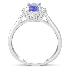 Ladies 9ct White Gold and Diamond Cluster Tanzanite Dress Ring
