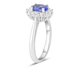 Ladies 9ct White Gold and Diamond Cluster Tanzanite Dress Ring