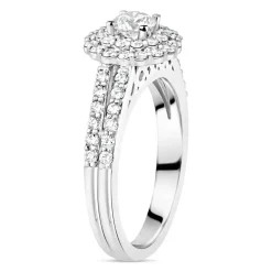 Ladies 18ct White Gold and Diamond Halo Engagement Ring