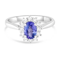 Ladies 9ct White Gold and Diamond Cluster Tanzanite Dress Ring