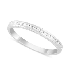 Ladies 9ct White Gold Beaded Edge Half Eternity Ring