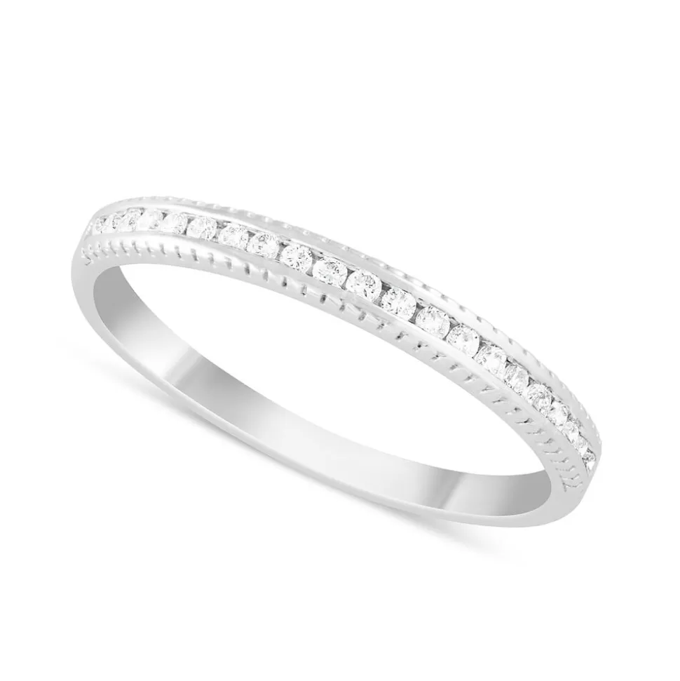 Ladies 9ct White Gold Beaded Edge Half Eternity Ring