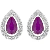 Ladies 9ct White Gold Created Ruby and Diamond Pear Earrings