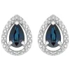 Ladies 9ct White Gold Created Sapphire and Diamond Pear Earrings
