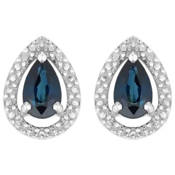 Ladies 9ct White Gold Created Sapphire and Diamond Pear Earrings