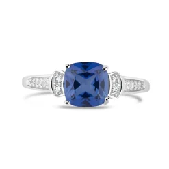 Ladies' 9ct White Gold Created Sapphire & Cubic Zirconia Dress Ring