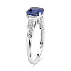 Ladies' 9ct White Gold Created Sapphire & Cubic Zirconia Dress Ring