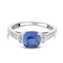 Ladies' 9ct White Gold Created Sapphire & Cubic Zirconia Dress Ring