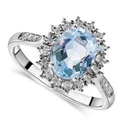 Ladies 9ct White Gold Diamond and Blue Topaz Cluster Dress Ring