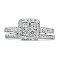 Ladies 9ct White Gold Diamond Quad Bridal Set .75ct