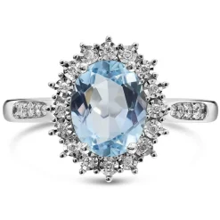 Ladies 9ct White Gold Diamond and Blue Topaz Cluster Dress Ring