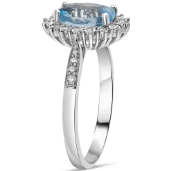 Ladies 9ct White Gold Diamond and Blue Topaz Cluster Dress Ring