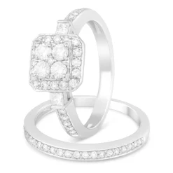 Ladies 9ct White Gold Diamond Quad Bridal Set .75ct