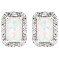 Ladies 9ct White Gold Opal and Diamond Stud Earrings