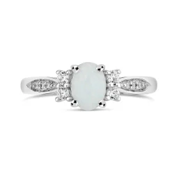 Ladies' 9ct White Gold Opal & Cubic Zirconia Dress Ring