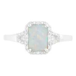 Ladies' 9ct White Gold, Opal and Diamond Dress Ring