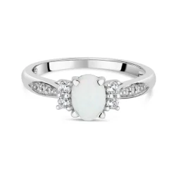 Ladies' 9ct White Gold Opal & Cubic Zirconia Dress Ring