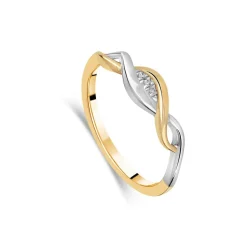 Ladies 9ct Yellow and White Gold Twist Infinity Ring with Diamonds