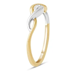 Ladies 9ct Yellow and White Gold Twist Infinity Ring with Diamonds