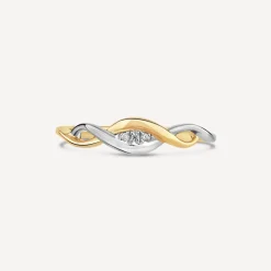 Ladies 9ct Yellow and White Gold Twist Infinity Ring with Diamonds