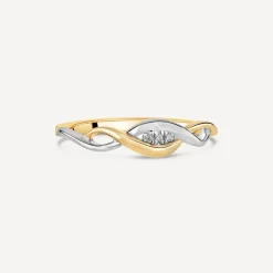 Ladies 9ct Yellow and White Gold Twist Infinity Ring with Diamonds