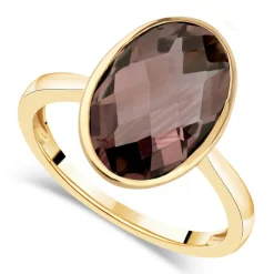 Ladies' 9ct Yellow Gold Oval Smokey Quartz Ring