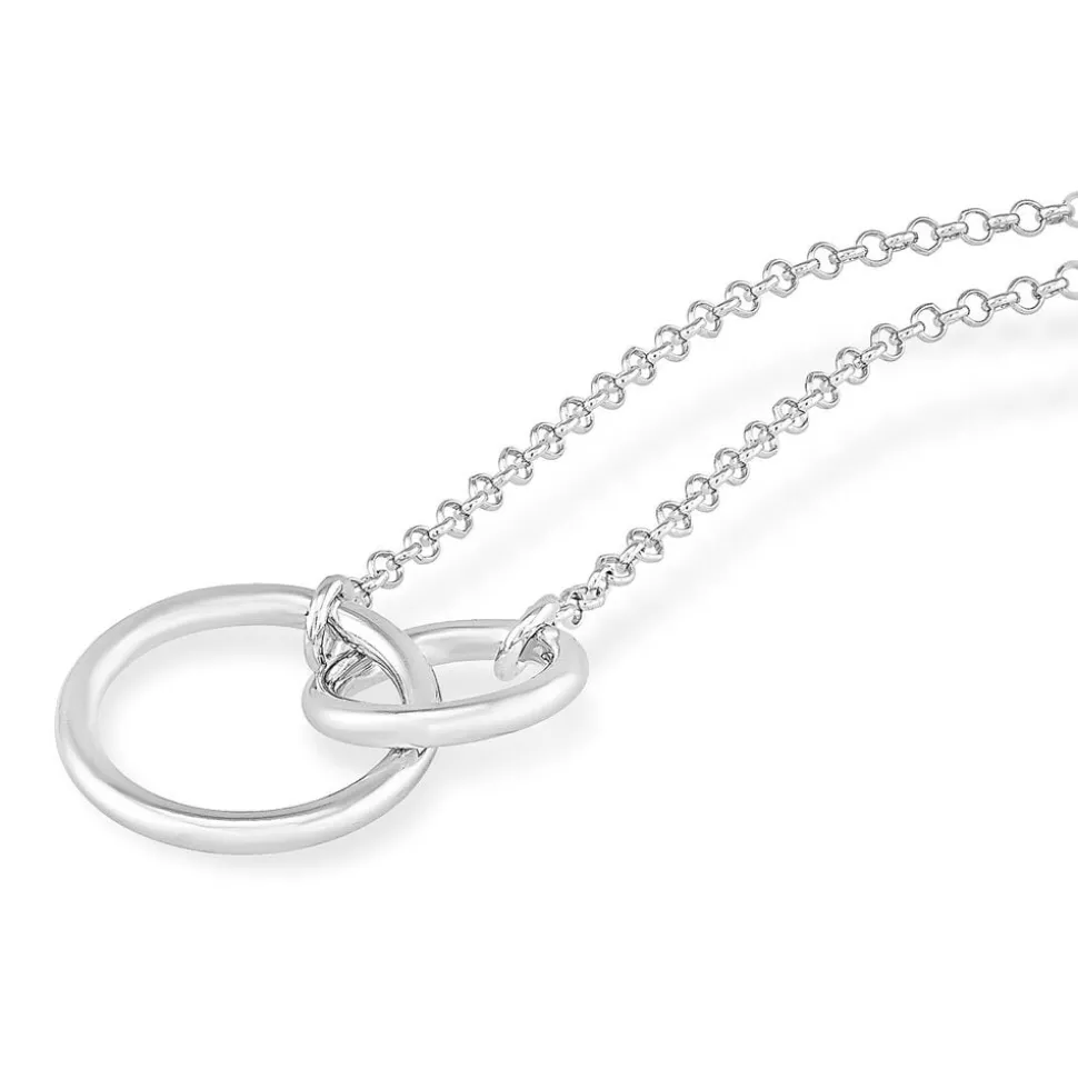 Ladies Double Interlocking Circle Sterling Silver Necklace