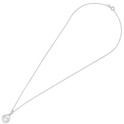 Ladies Silver Cubic Zirconia & Freshwater Pearl Twist Top Drop Necklace (Chain Included)