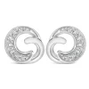 Ladies Sterling Silver and Cubic Zirconia Swirl Stud Earrings
