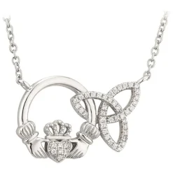 Ladies Sterling Silver and Cubic Zirconia Interlinked Claddagh and Trinity knot pendant