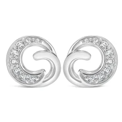 Ladies Sterling Silver and Cubic Zirconia Swirl Stud Earrings
