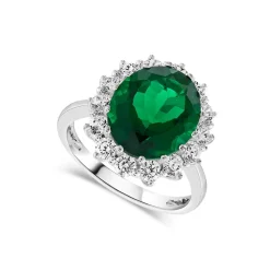 Ladies Sterling Silver and Created Emerald Ring