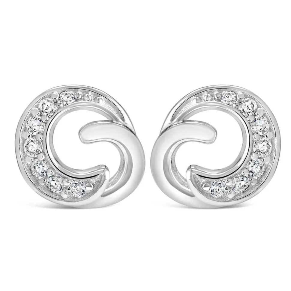 Ladies Sterling Silver and Cubic Zirconia Swirl Stud Earrings
